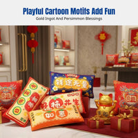 New Year Throw Pillow, Chinese Style Sofa Pillow, Blessing Cartoon, Crystal Plush, Removable Cover, Festive Home Decor