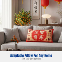 New Year Throw Pillow, Chinese Style Sofa Pillow, Blessing Cartoon, Crystal Plush, Removable Cover, Festive Home Decor