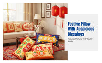 New Year Throw Pillow, Chinese Style Sofa Pillow, Blessing Cartoon, Crystal Plush, Removable Cover, Festive Home Decor