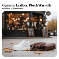 Cream Platform Sneakers, Hidden Sole, Leather, Plush Lining, Breathable, Autumn Winter