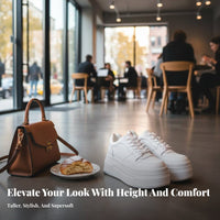 Cream Platform Sneakers, Hidden Sole, Leather, Plush Lining, Breathable, Autumn Winter