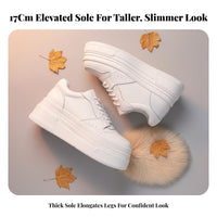 Cream Platform Sneakers, Hidden Sole, Leather, Plush Lining, Breathable, Autumn Winter
