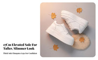 Cream Platform Sneakers, Hidden Sole, Leather, Plush Lining, Breathable, Autumn Winter