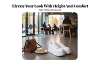 Cream Platform Sneakers, Hidden Sole, Leather, Plush Lining, Breathable, Autumn Winter