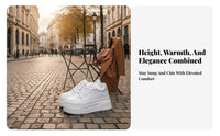 Cream Platform Sneakers, Hidden Sole, Leather, Plush Lining, Breathable, Autumn Winter