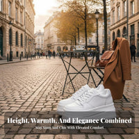 Cream Platform Sneakers, Hidden Sole, Leather, Plush Lining, Breathable, Autumn Winter