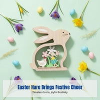 Easter Bunny Decoration, Wooden Craft, Colorful Hollow Bunny Figurine for Home, Modern Minimalist Style