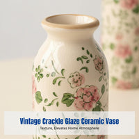 Crackle Glaze Ceramic Flower Vase, Vintage Design Planter, Decorative Pot for Lush Desktop Display