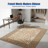 French Style Living Room Carpet, Polyester Fiber, Botanical Floral Pattern, Serene New Chinese, Vintage Luxury, Bedroom, Wardrobe, Coffee Table Mat, Bedside Rug