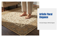 French Style Living Room Carpet, Polyester Fiber, Botanical Floral Pattern, Serene New Chinese, Vintage Luxury, Bedroom, Wardrobe, Coffee Table Mat, Bedside Rug