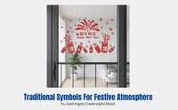 Seasonal Holiday Static Window Sticker, 2026 New Year Glass Cling, Lucky Ingots, Money Tree, Horse Year Decoration