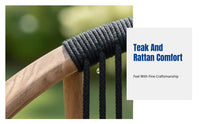 Teak Rattan Single Armchair, Outdoor Minimalist Sofa, Waterproof Sun-Resistant Balcony Coffee Table Set