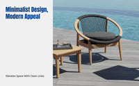 Teak Rattan Single Armchair, Outdoor Minimalist Sofa, Waterproof Sun-Resistant Balcony Coffee Table Set