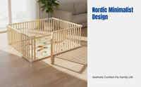 Children's Indoor Playpen, Wooden Infant Barrier with Door, Toddler Crawling Fence, Spacious Activity Area