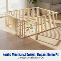 Children's Indoor Playpen, Wooden Infant Barrier with Door, Toddler Crawling Fence, Spacious Activity Area