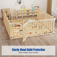 Children's Indoor Playpen, Wooden Infant Barrier with Door, Toddler Crawling Fence, Spacious Activity Area