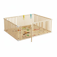 Children's Indoor Playpen, Wooden Infant Barrier with Door, Toddler Crawling Fence, Spacious Activity Area