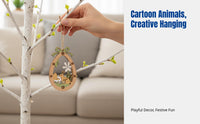 Holiday Festive Decor, Wooden Bunny Oval Ornament, Double-Layer Hollow Wood Hanging Tag