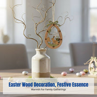 Holiday Festive Decor, Wooden Bunny Oval Ornament, Double-Layer Hollow Wood Hanging Tag