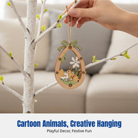 Holiday Festive Decor, Wooden Bunny Oval Ornament, Double-Layer Hollow Wood Hanging Tag