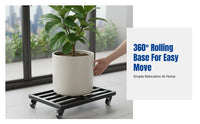 Indoor Stand with Casters, Movable Flower Pot Holder, Modern Metal Rolling Base for Balcony, Living Room, Storage Rack