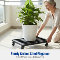 Indoor Stand with Casters, Movable Flower Pot Holder, Modern Metal Rolling Base for Balcony, Living Room, Storage Rack