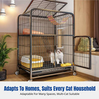 Indoor Cat Enclosure, Large Multi-Level Cat Villa, Integrated Litter Box, Metal Cat Castle, Climbing House for Home