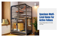 Indoor Cat Enclosure, Large Multi-Level Cat Villa, Integrated Litter Box, Metal Cat Castle, Climbing House for Home