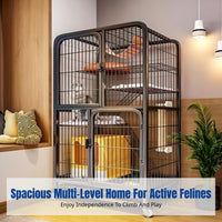 Indoor Cat Enclosure, Large Multi-Level Cat Villa, Integrated Litter Box, Metal Cat Castle, Climbing House for Home