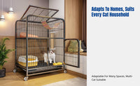 Indoor Cat Enclosure, Large Multi-Level Cat Villa, Integrated Litter Box, Metal Cat Castle, Climbing House for Home