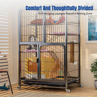Indoor Cat Enclosure, Large Multi-Level Cat Villa, Integrated Litter Box, Metal Cat Castle, Climbing House for Home