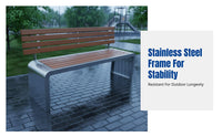 Outdoor Stainless Steel Wood Bench, Minimalist Public Seating, Modern Relaxed Garden Furniture