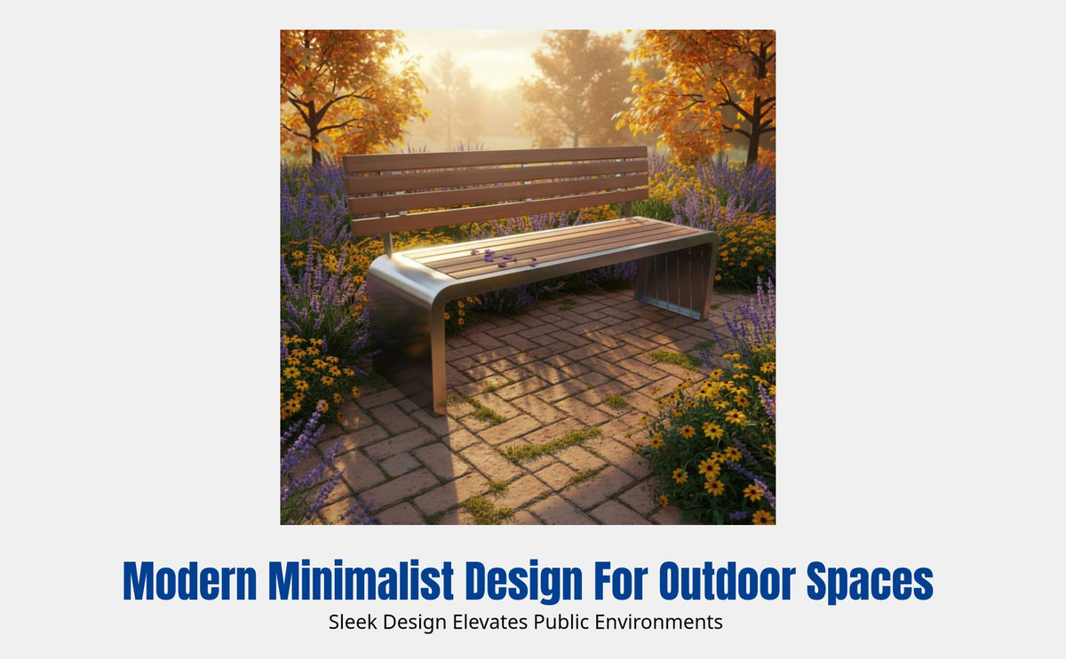 Outdoor Stainless Steel Wood Bench, Minimalist Public Seating, Modern Relaxed Garden Furniture