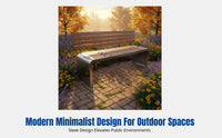 Outdoor Stainless Steel Wood Bench, Minimalist Public Seating, Modern Relaxed Garden Furniture