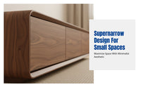 Walnut Wood Narrow TV Stand, Modern Minimalist Living Room Cabinet, Space-Saving Storage Unit, Coffee Table Combo