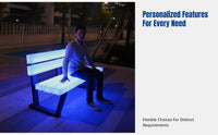 Outdoor Garden Illuminated Bench, RGB Color Changing, Stainless Steel Frame, Public Seating, Rotomolded Backrest