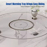 Sintered Stone Dining Table, Modern Multifunctional Extendable Table with Built-in Electric Warming Plate, Transformable Round Table, Home Furniture