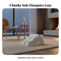 Men's Winter elevated athletic shoes, Faux Leather Thick Sole, Lace-Up cream relaxed Shoes, Warm Lined, Height Increasing