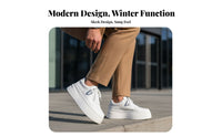 Men's Winter elevated athletic shoes, Faux Leather Thick Sole, Lace-Up cream relaxed Shoes, Warm Lined, Height Increasing