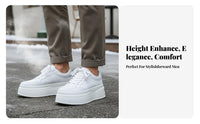 Men's Winter elevated athletic shoes, Faux Leather Thick Sole, Lace-Up cream relaxed Shoes, Warm Lined, Height Increasing