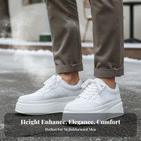 Men's Winter elevated athletic shoes, Faux Leather Thick Sole, Lace-Up cream relaxed Shoes, Warm Lined, Height Increasing
