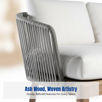 Outdoor Solid Wood Rattan Sofa, Modern Minimalist Lounge Chair, Patio Set