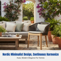 Outdoor Solid Wood Rattan Sofa, Modern Minimalist Lounge Chair, Patio Set