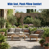 Outdoor Solid Wood Rattan Sofa, Modern Minimalist Lounge Chair, Patio Set