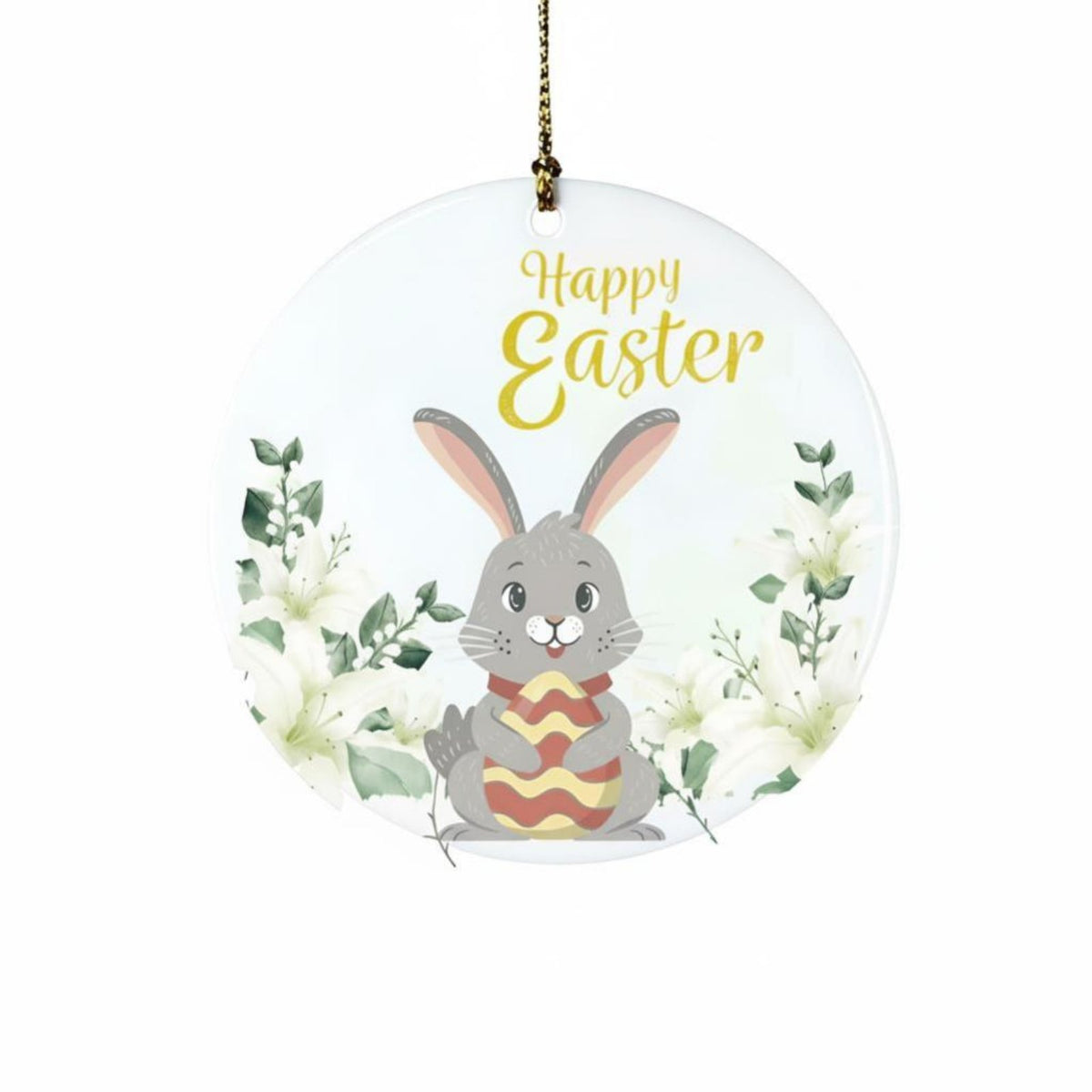 Easter Bunny Oval Round Hanging Ornament, Acrylic Flower Decor, Home Car Decoration, Cartoon Style