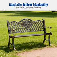 Wrought Iron Outdoor Bench, Metal Garden Bench, Decorative Patio Seat, Vintage Style