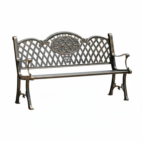 Wrought Iron Outdoor Bench, Metal Garden Bench, Decorative Patio Seat, Vintage Style