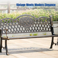 Wrought Iron Outdoor Bench, Metal Garden Bench, Decorative Patio Seat, Vintage Style