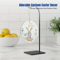 Easter Bunny Oval Round Hanging Ornament, Acrylic Flower Decor, Home Car Decoration, Cartoon Style
