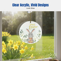 Easter Bunny Oval Round Hanging Ornament, Acrylic Flower Decor, Home Car Decoration, Cartoon Style